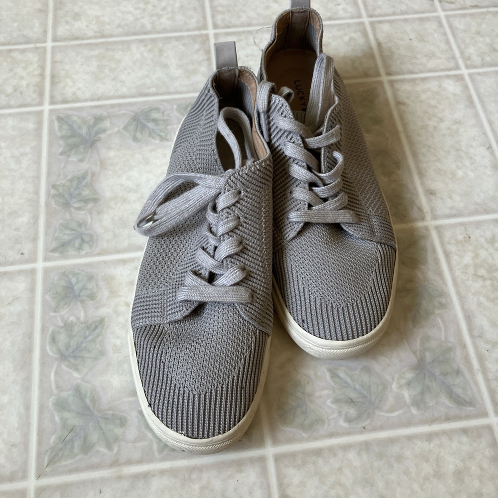 Lucky Brand Laddix Slip On Gray Knit‎ Ribbed Casual Sneakers Sz 9M US/40EU